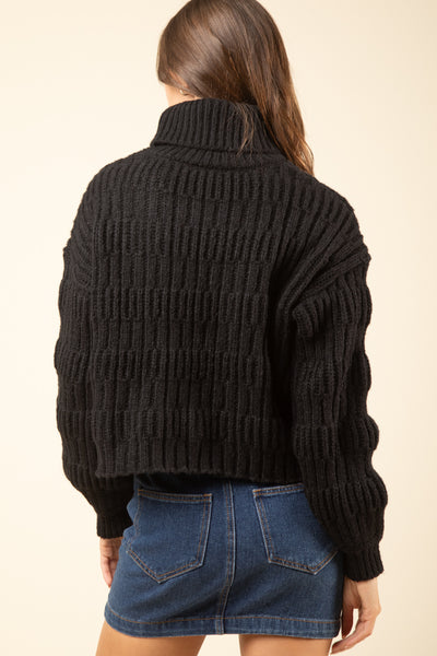 Black Turtle Neck Textured Knit Sweater Top Final Sale