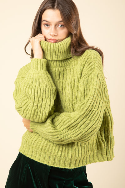Avocado Turtle Neck Textured Knit Sweater Top Final Sale
