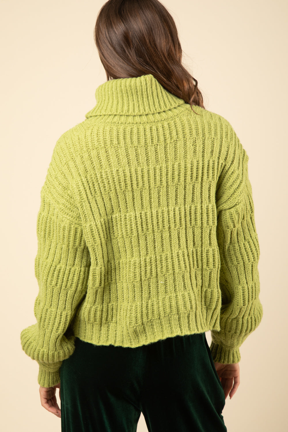 Avocado Turtle Neck Textured Knit Sweater Top Final Sale