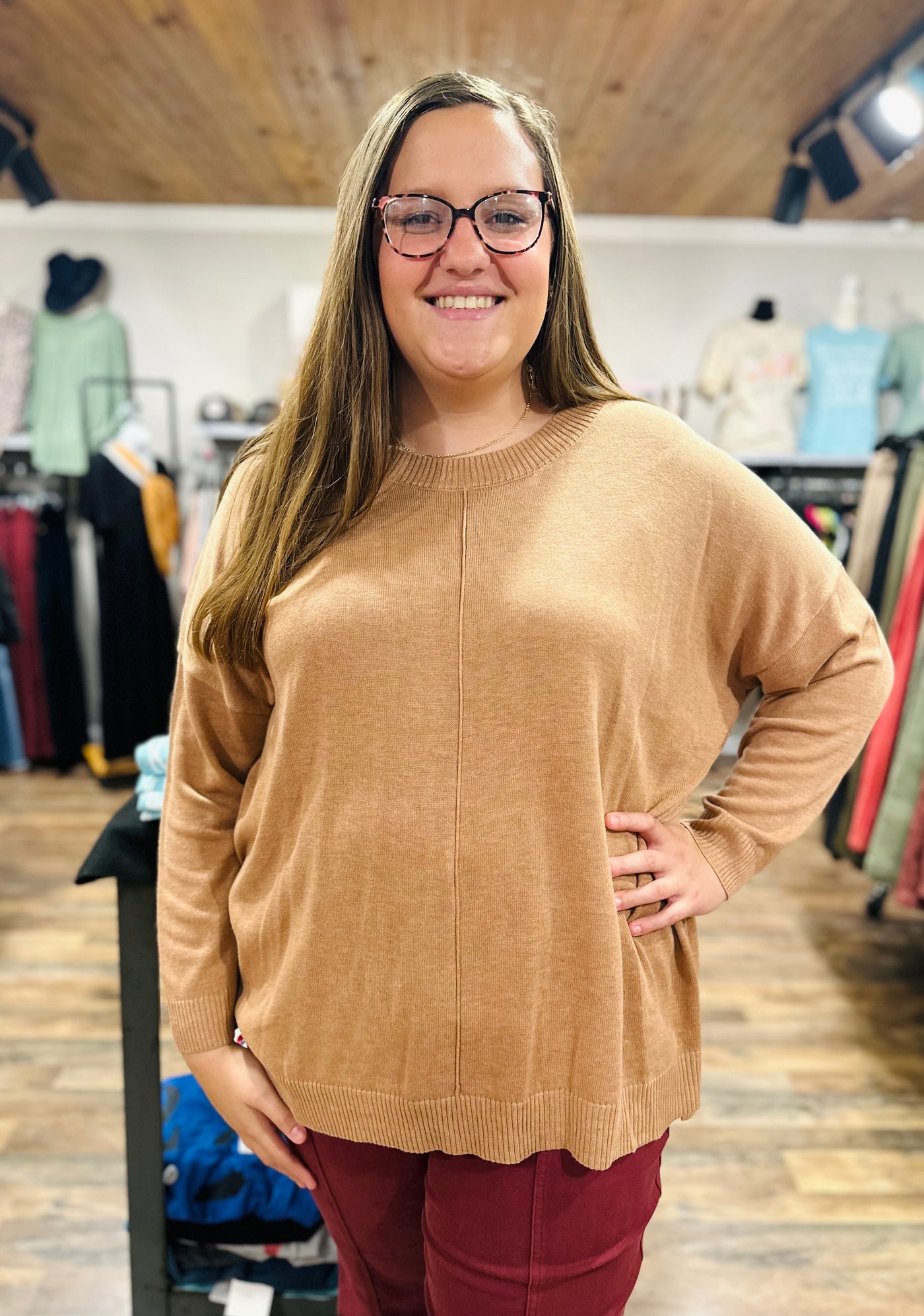 CURVY SIENNA EXTENDED SHOULDER SWEATER Final Sale