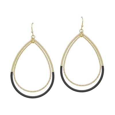 Color Coated Metal with Gold Teardrop 1.75" Earring (3 Colors)