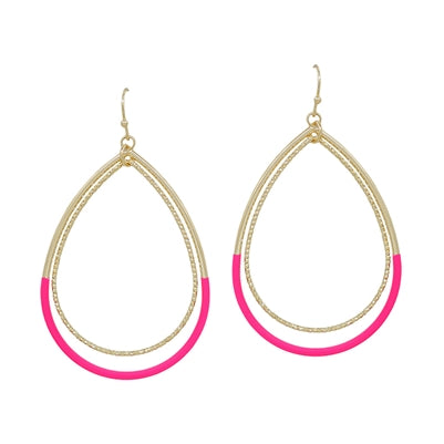 Color Coated Metal with Gold Teardrop 1.75" Earring (3 Colors)