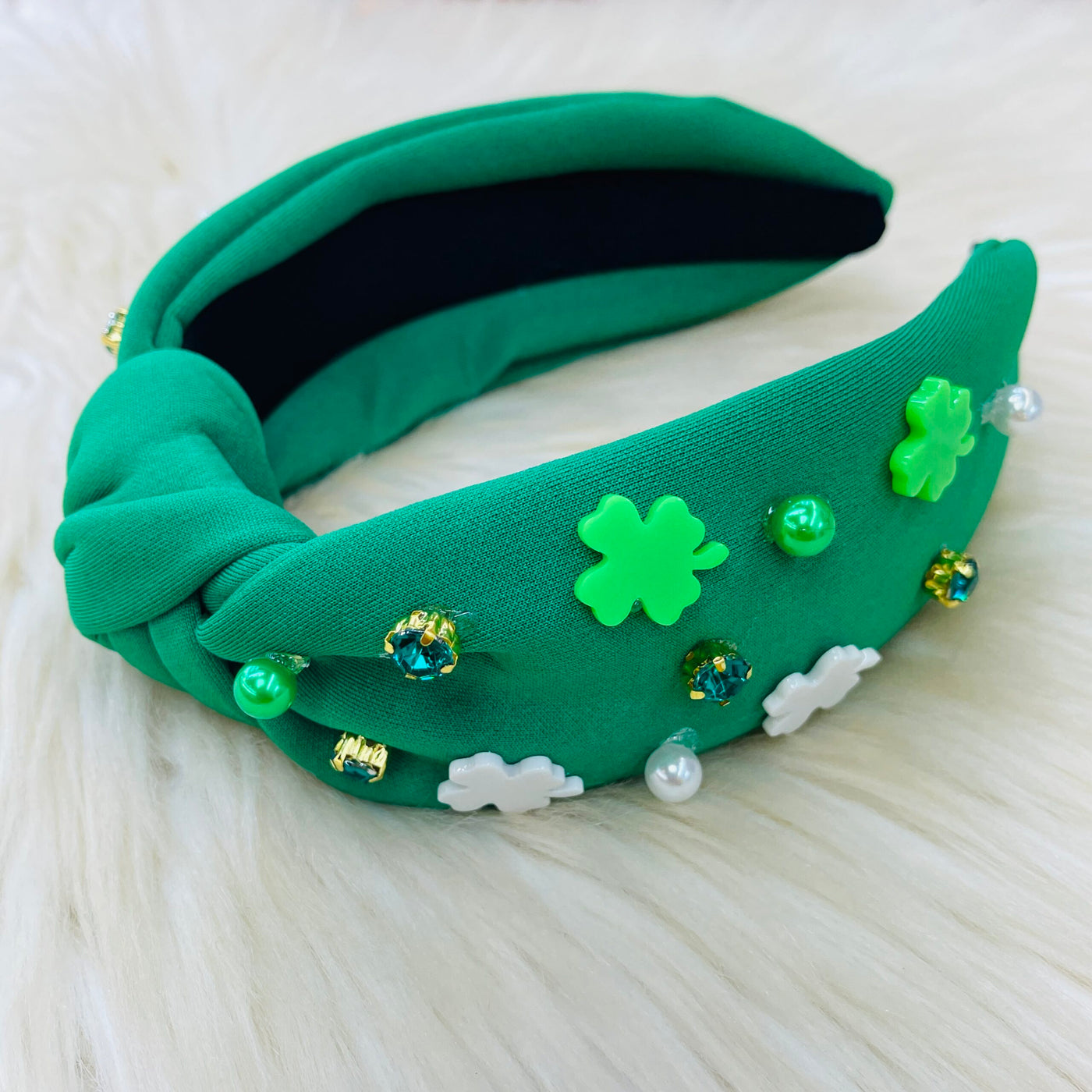 Green St. Patty's Headband with Clovers and Gems