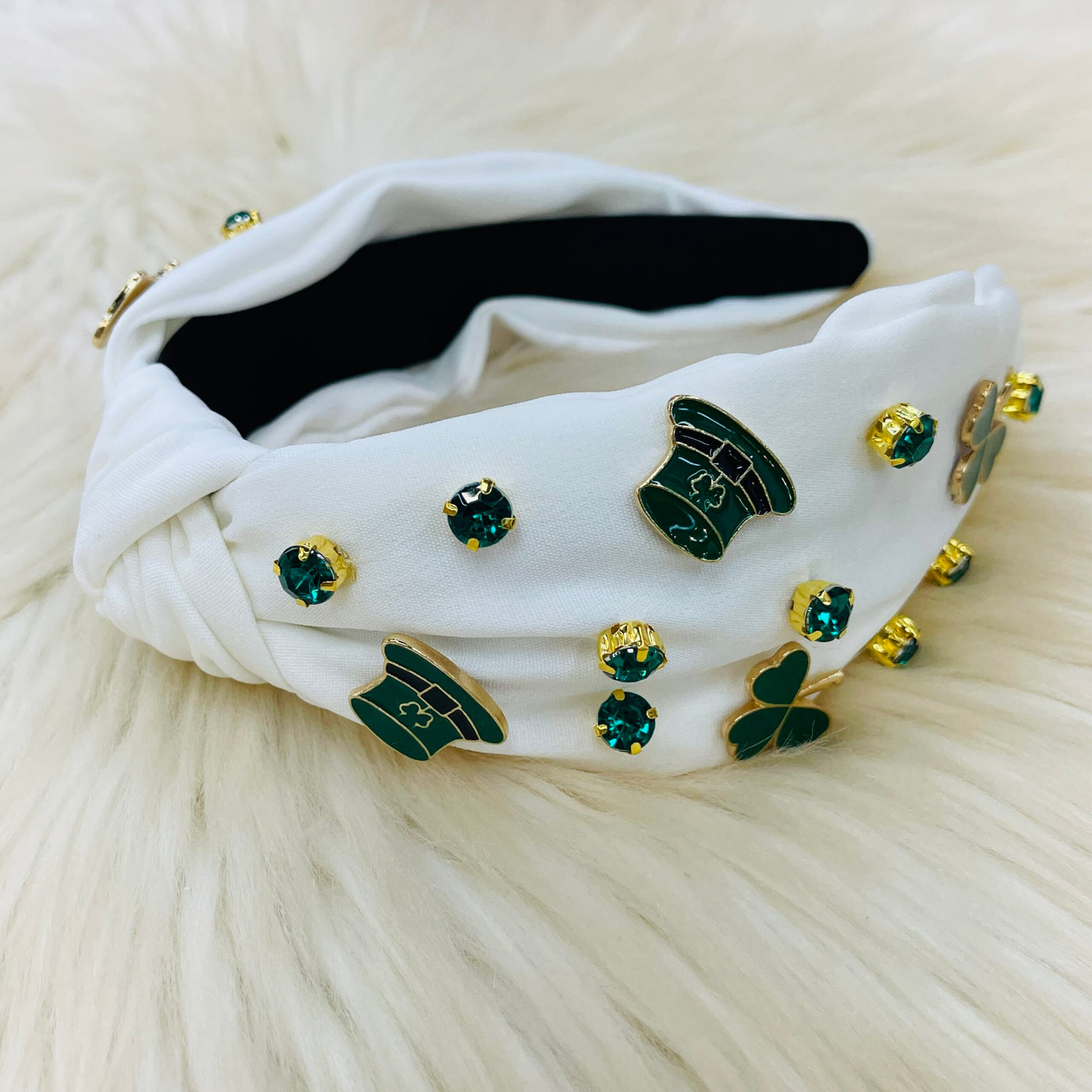White St. Patty's Headband with Clovers and Hats