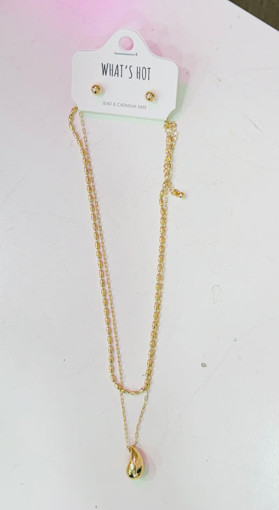 Gold Beaded Chain and Teardrop Necklace in Gold or Silver