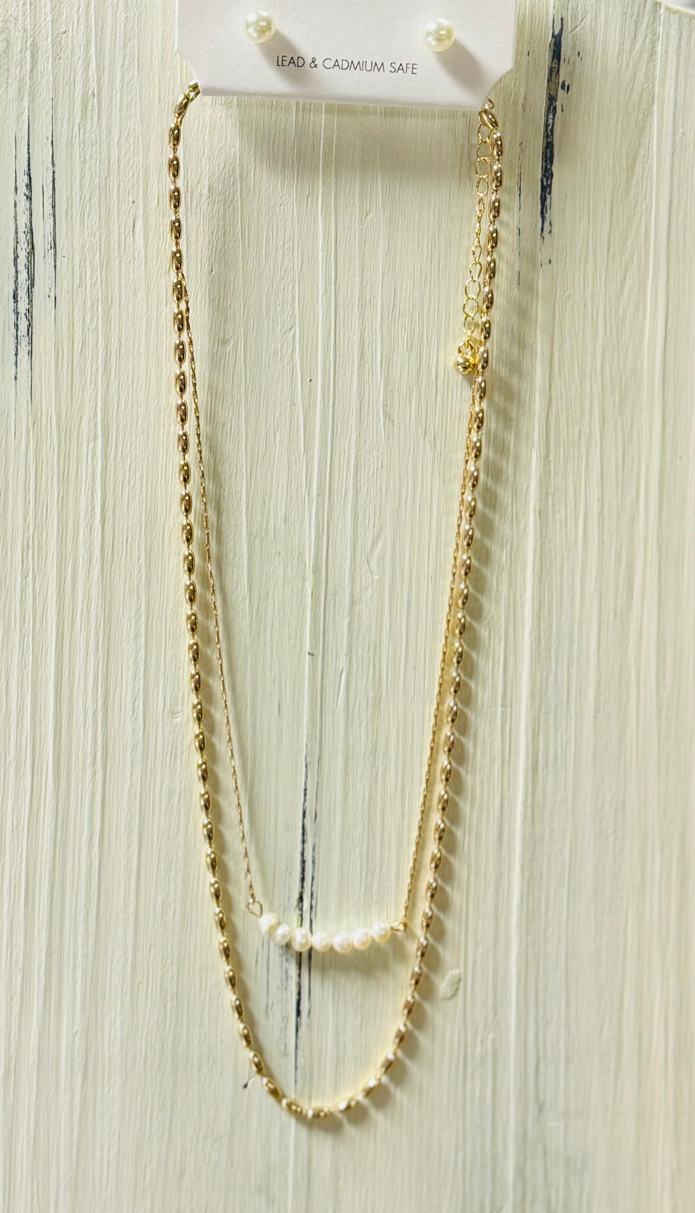 Gold or Silver Oval and Freshwater Pearl Layered Necklace Set