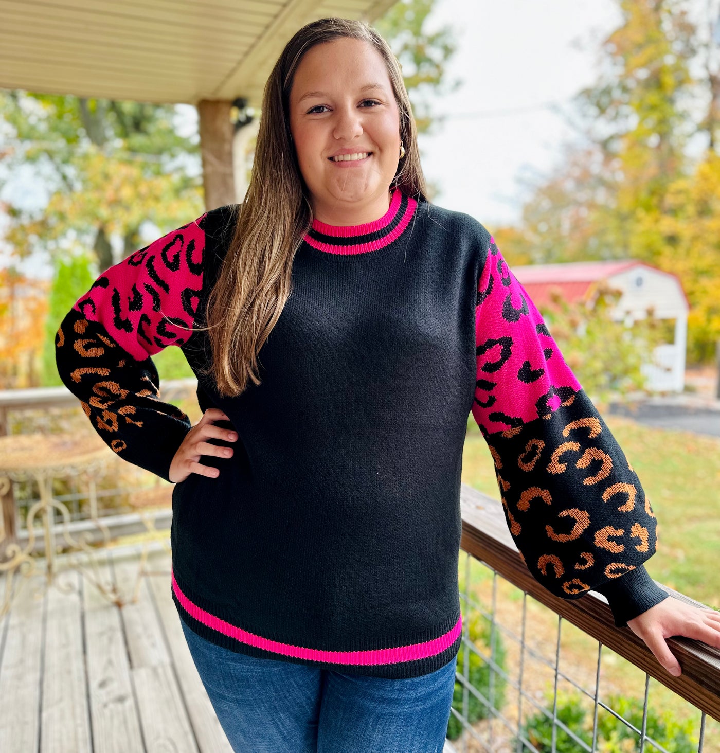 Curvy Colorblock Leopard Print Knit Sweater FINAL SALE