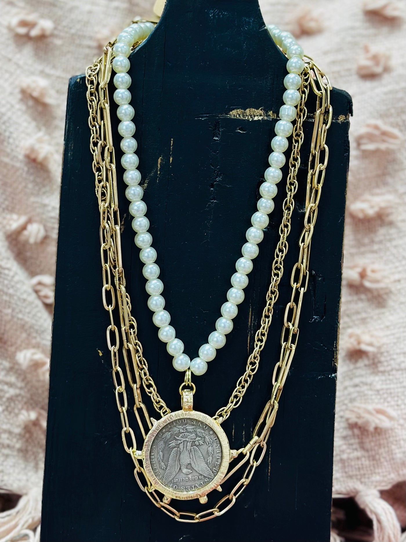 Gypsy South Gold and Pearl Coin Necklace