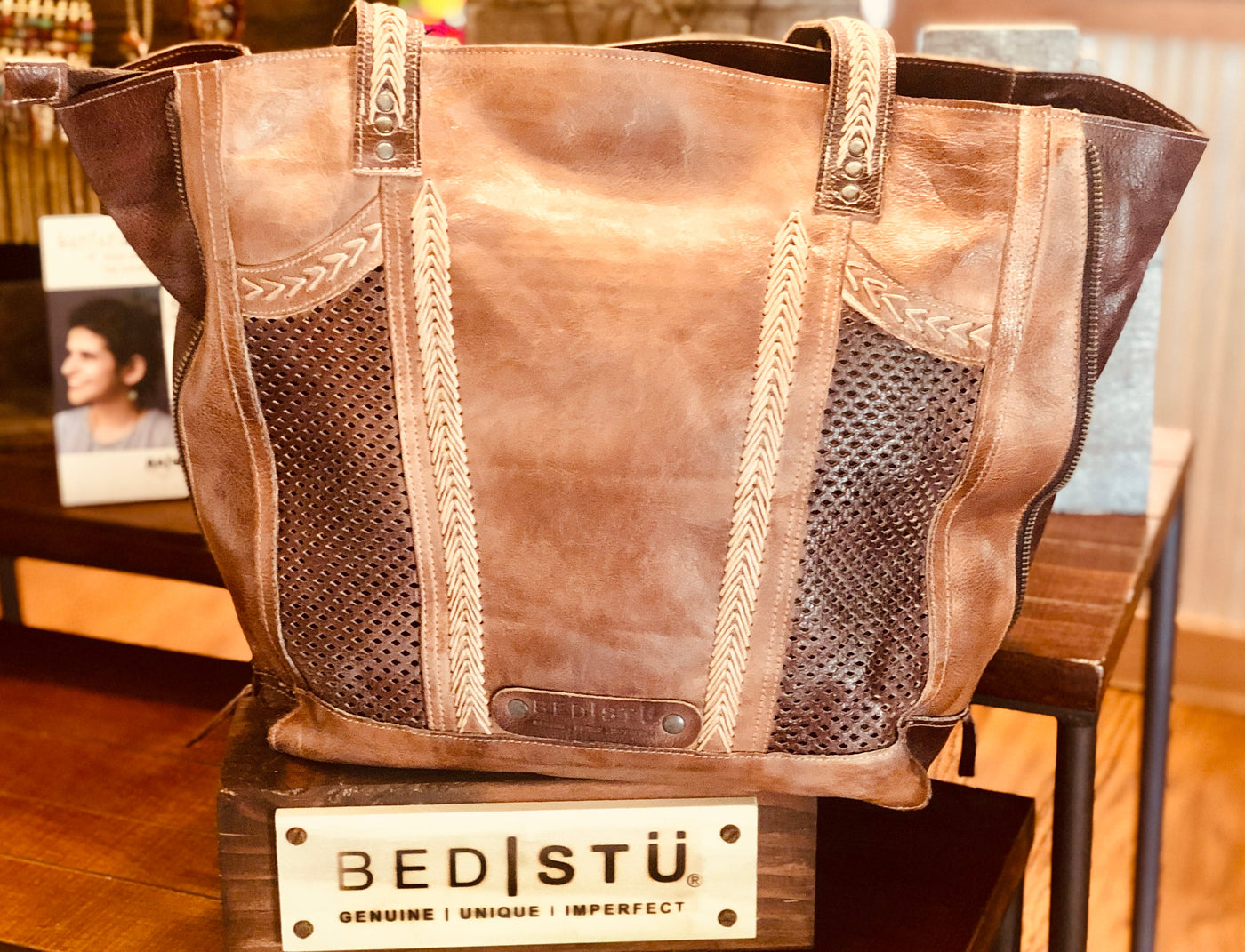 Bed Stu "Amelie" Handbag in Tan/Teak Mason