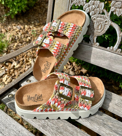 Corkys "Rumor Has It" Slip-on Double Strap Sandals Natural Multi
