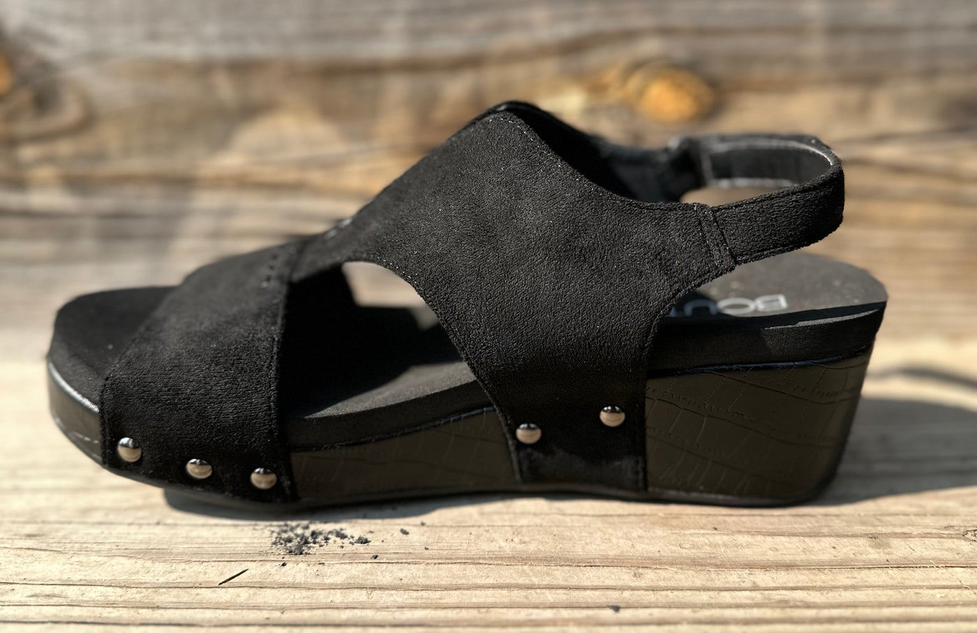 "Refreshing" Wedge in Black Suede by Corky's Final Sale