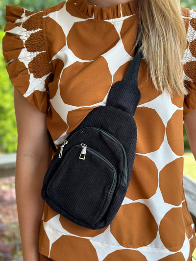 Double Zip Pocket Corduroy Shoulder Bag (2 Colors)