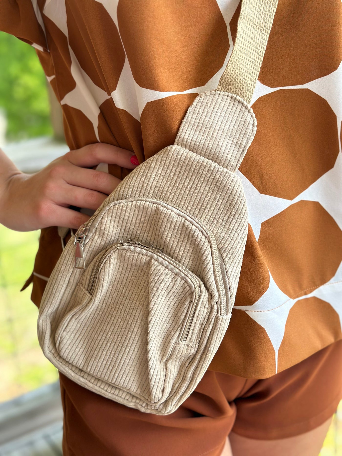 Double Zip Pocket Corduroy Shoulder Bag (2 Colors)
