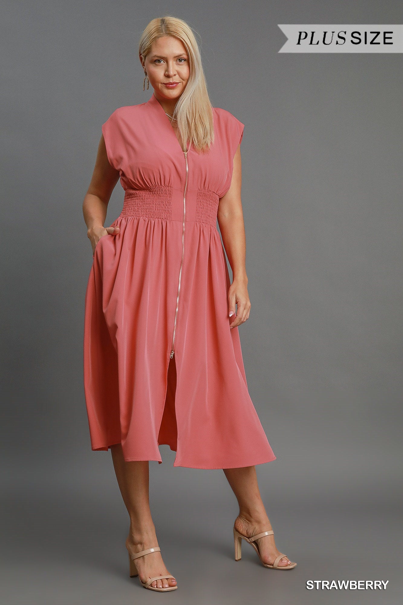 strawberry dress for women Curvy Strawberry Sleeveless Two-Way Zipper Dress w/ Pockets Final Sale XL