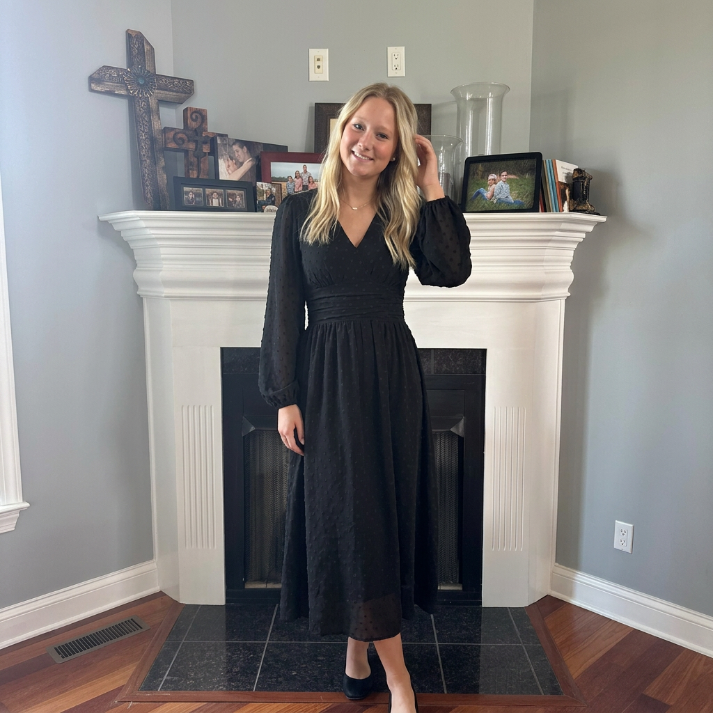 black long sleeve v neck midi dress NWT Madewell Lightspun V-Neck Midi Dress, black, size small