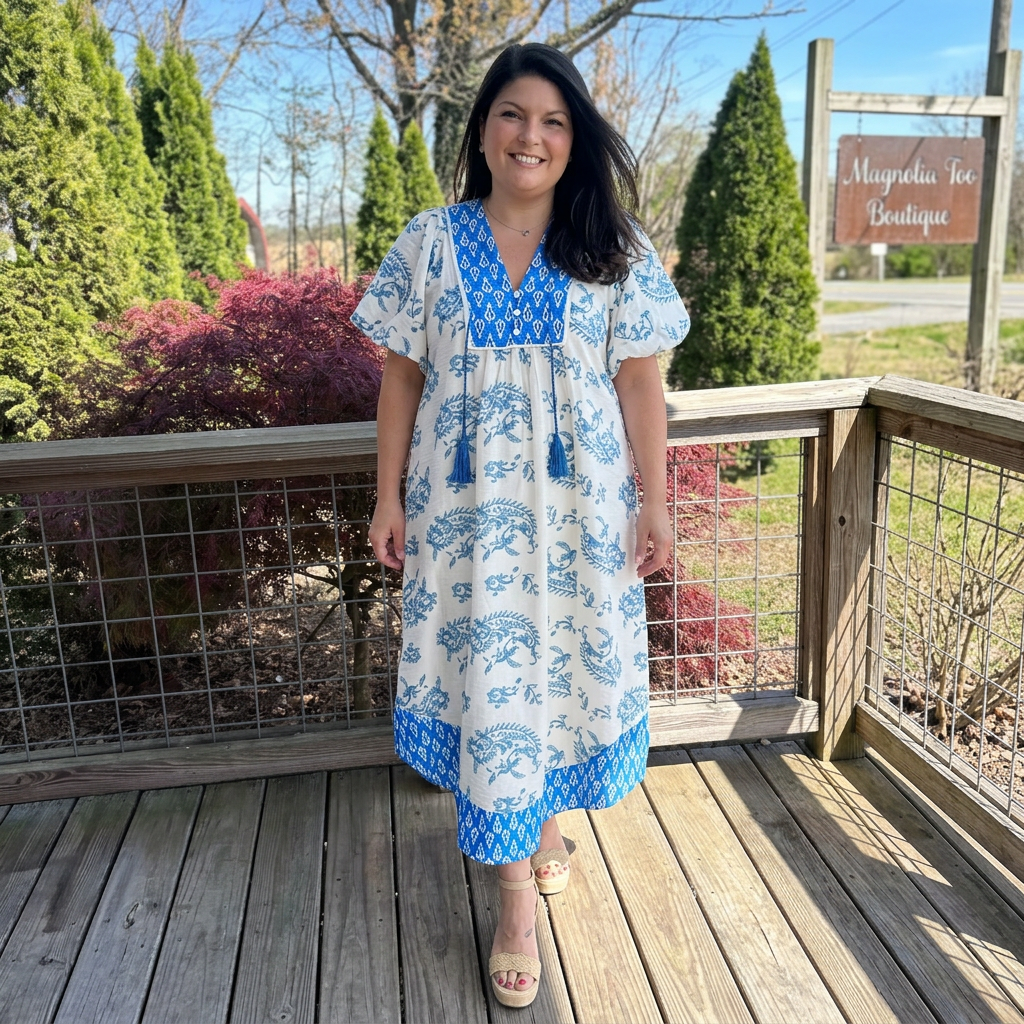blue paisley midi dress On Your Mind Blue Paisley Midi Dress – Shop the Mint main image 1