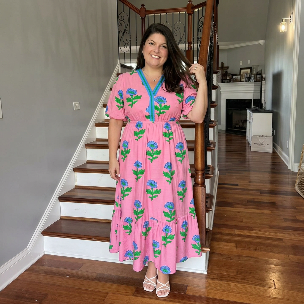 plus size pink floral dress Curvy Pink Floral V Neck Ruffled Sleeve Maxi Dress w/ Pockets – Magnolia  Too Boutique
