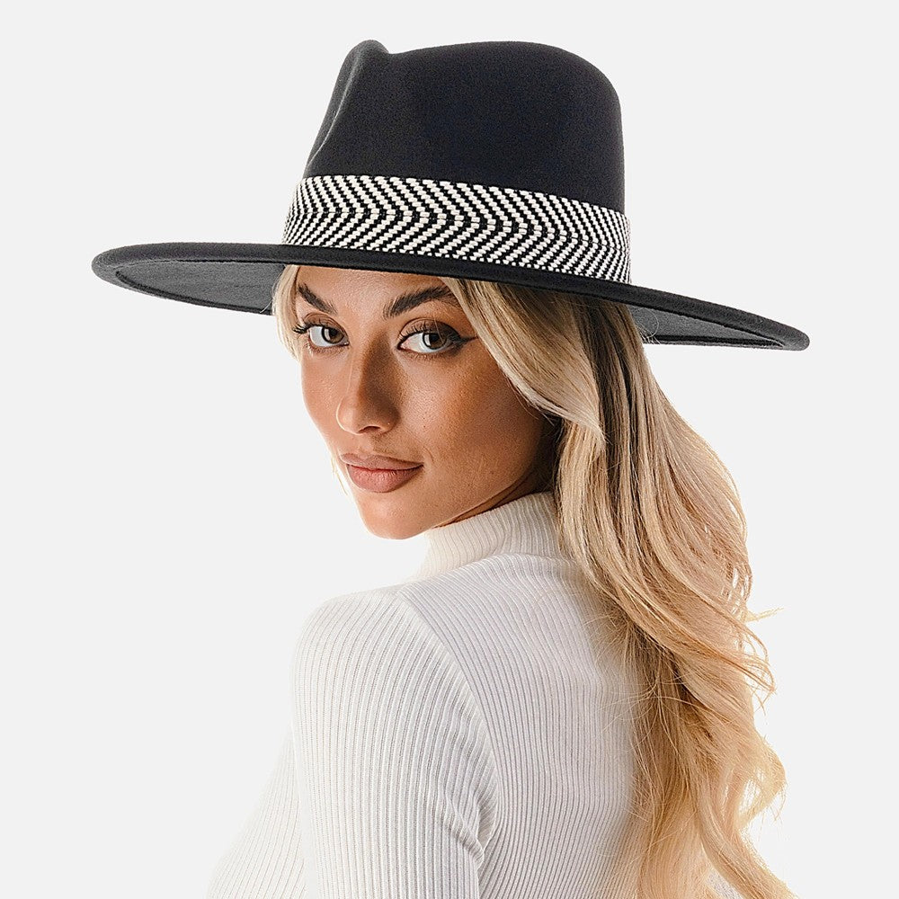 Wide Brim Felt Panama Hat Featuring Thick Woven Band