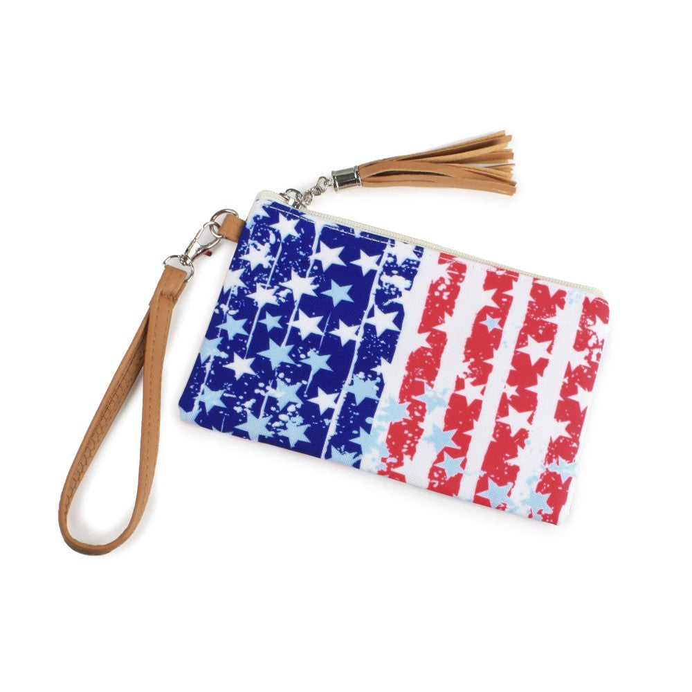 Small American Flag Canvas Bag With Faux Leather Tassel