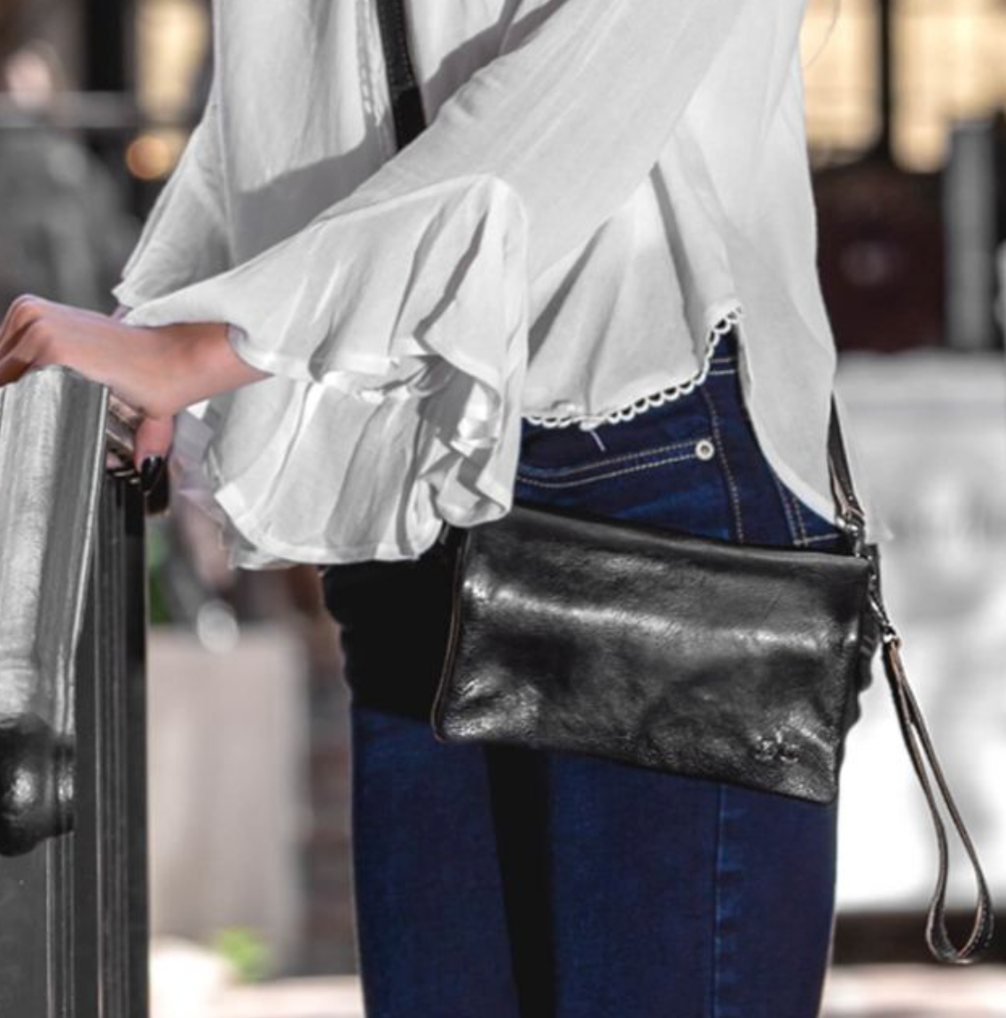 Bed Stu Cadence Crossbody Wristlit in Black Rustic Magnolia Too Boutique