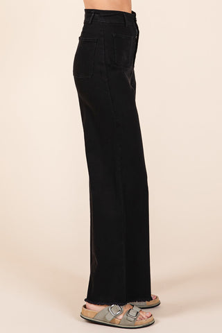 BLACK 2 POCKET DETAIL WIDE LEG HIGH WAIST PANTS