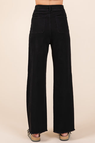 BLACK 2 POCKET DETAIL WIDE LEG HIGH WAIST PANTS