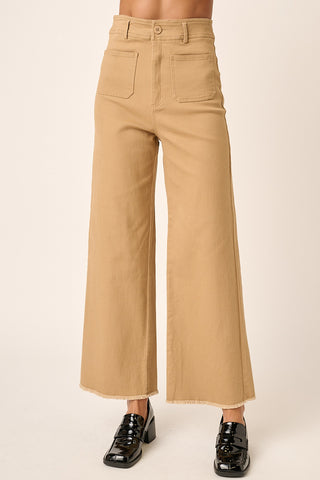 SAND 2 POCKET DETAIL WIDE LEG HIGH WAIST PANTS