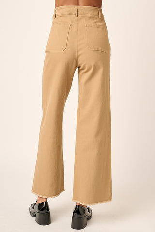 SAND 2 POCKET DETAIL WIDE LEG HIGH WAIST PANTS