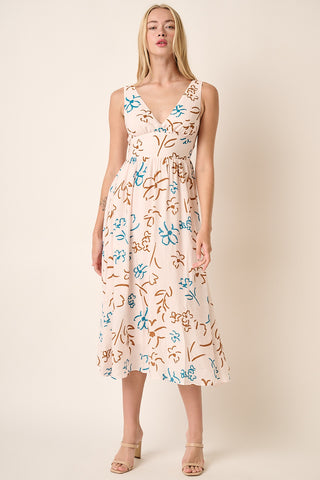 FLOWER PRINT EMPIRE WAIST SLEEVELESS MIDI DRESS FINAL SALE