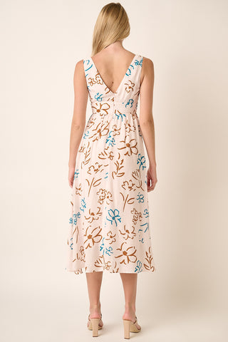 FLOWER PRINT EMPIRE WAIST SLEEVELESS MIDI DRESS FINAL SALE