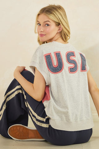 H GREY AMERICAN FLAG PATCH MINERAL WASH SLEEVELESS TOP