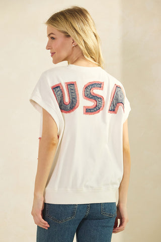 WHITE AMERICAN FLAG PATCH MINERAL WASH SLEEVELESS TOP