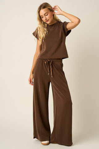 CLOUD KNIT CAP SLEEVE ATHLEISURE TOP & PANT SET