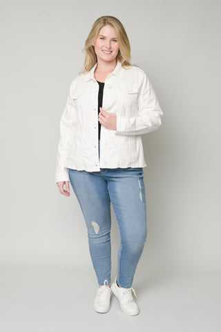 CURVY BRILLIANT WHITE FRAYED DENIM JACKET