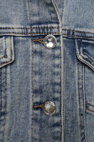 MERCEDES WASH FRAYED DENIM JACKET W/ NOVELTY BUTTONS