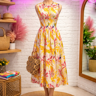 Floral Print Cap Sleeve Midi Dress w/ Pockets FINAL SALE
