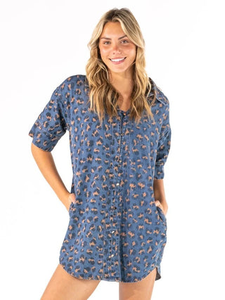 Simply Southern Leopard Print Denim Dress