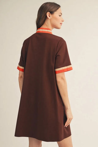 Short Sleeves Front Zip Up Casual Dress w/ Pockets