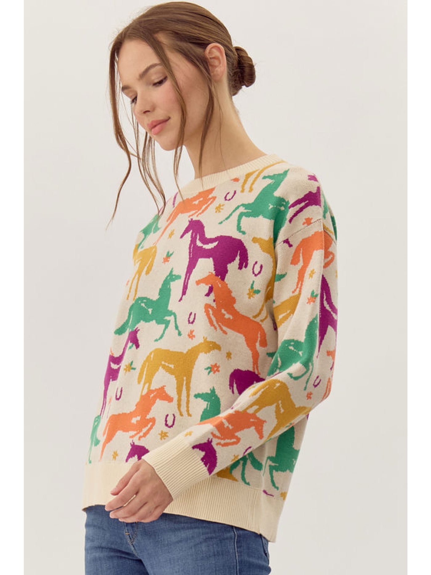 Ivory/Multi Horse Patterned Sweater