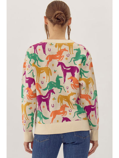 Ivory/Multi Horse Patterned Sweater