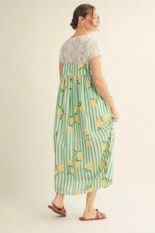 Striped Lemon Print Cami Midi Dress FINAL SALE