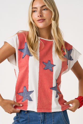 American Stars And Stripes Patch Sleeveless Top
