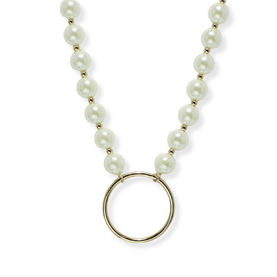 Hoop Accent Pearl Beaded Necklace (2 Colors)