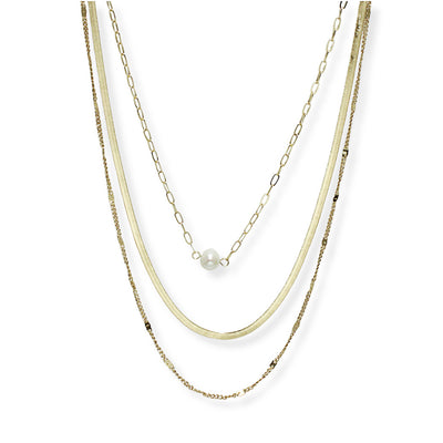 Dainty Freshwater Pearl Accent Triple Layered Necklace (2 Colors)