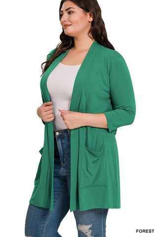 CURVY FOREST SLOUCHY POCKET OPEN CARDIGAN Final Sale!