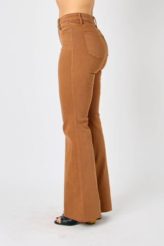 Judy Blue High Waist Tummy Control Garment Dyed Brown Flare