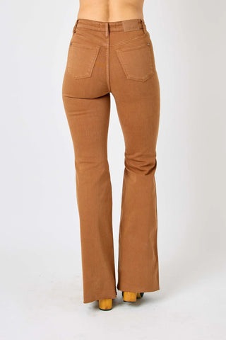 Judy Blue High Waist Tummy Control Garment Dyed Brown Flare