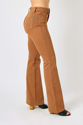 Judy Blue High Waist Tummy Control Garment Dyed Brown Flare