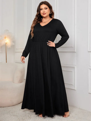 Curvy Black Cutout V-Neck Long Sleeve Maxi Dress Final Sale