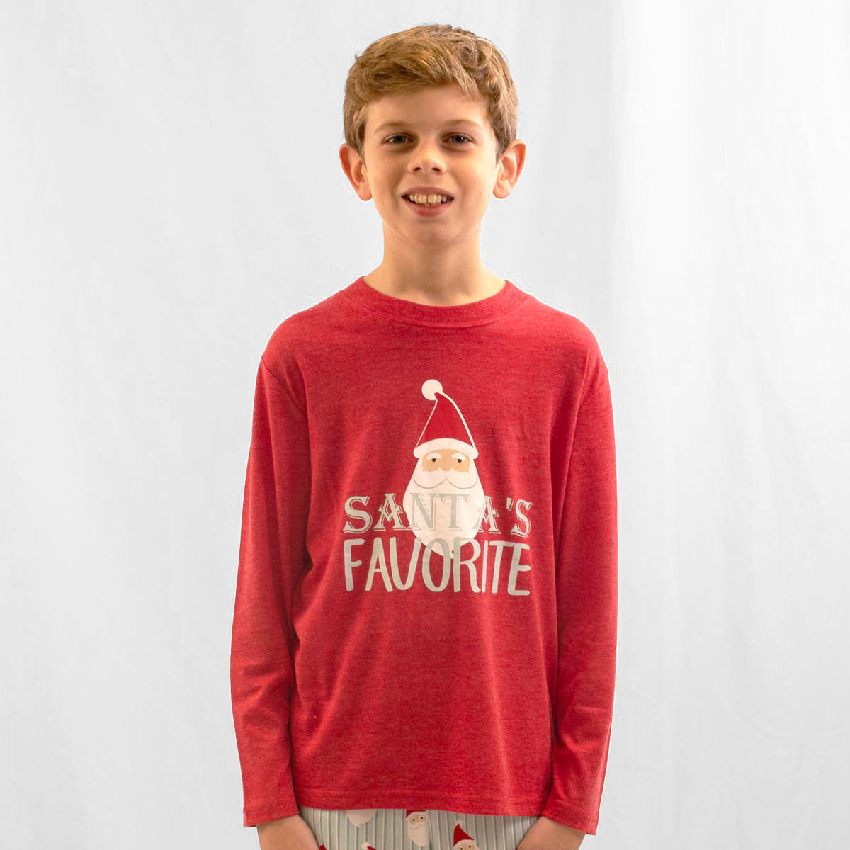 Youth Santa's Favorite Long Sleeve Crew Neck T-Shirt